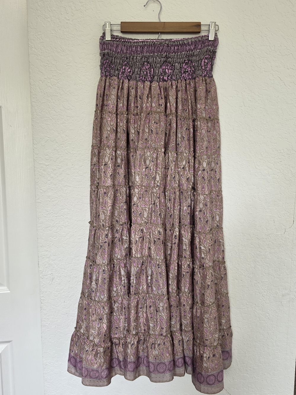 Boho Tiered Max High-Lowi Skirt in Lavender Paisley NEW - Picture 2 of 5